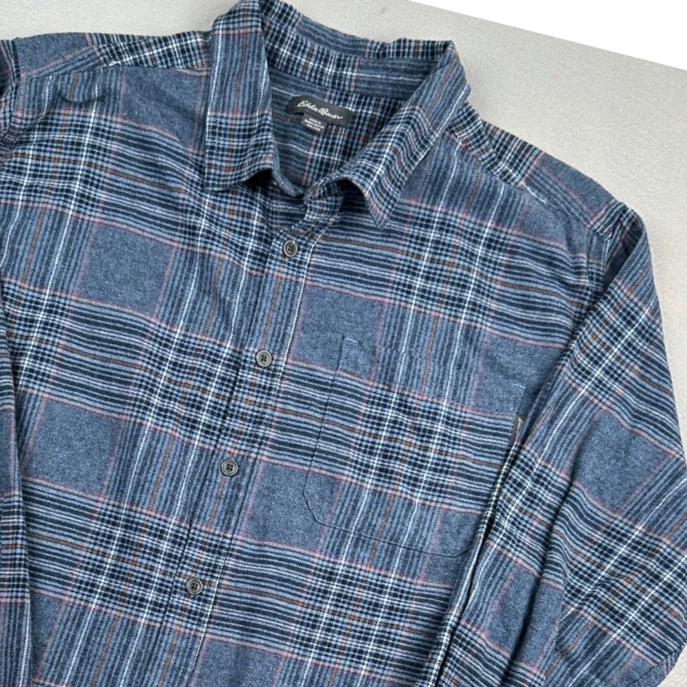 Eddie Bauer Button‎ Down Shirt Mens XXL Blue Plaid Flannel Long Sleeve EMT4554S